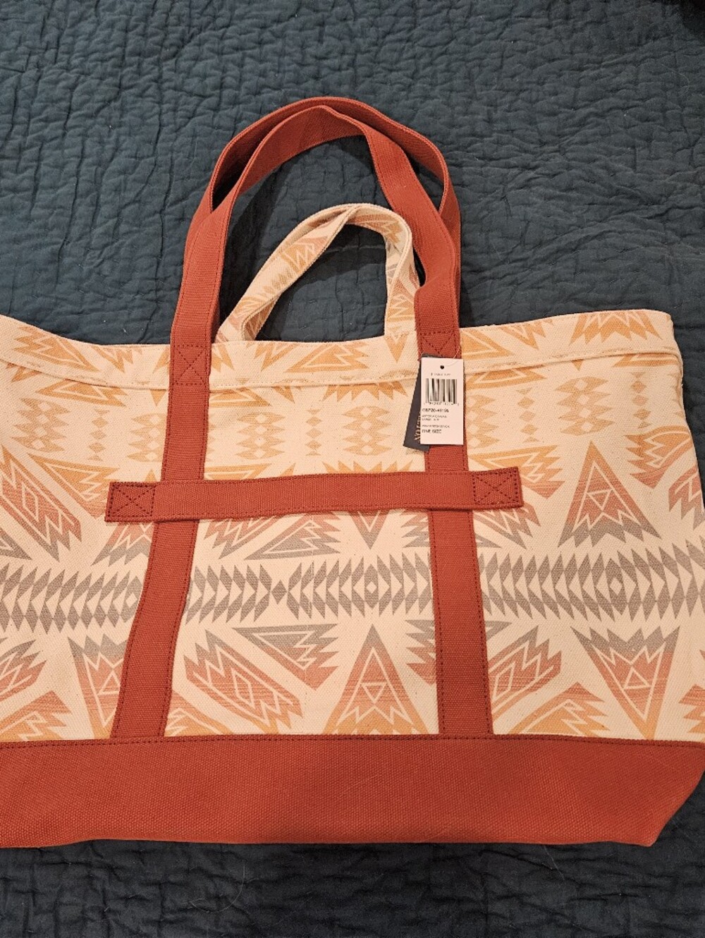 Large Pendleton Cream and Rust Tribal Canvas Tote